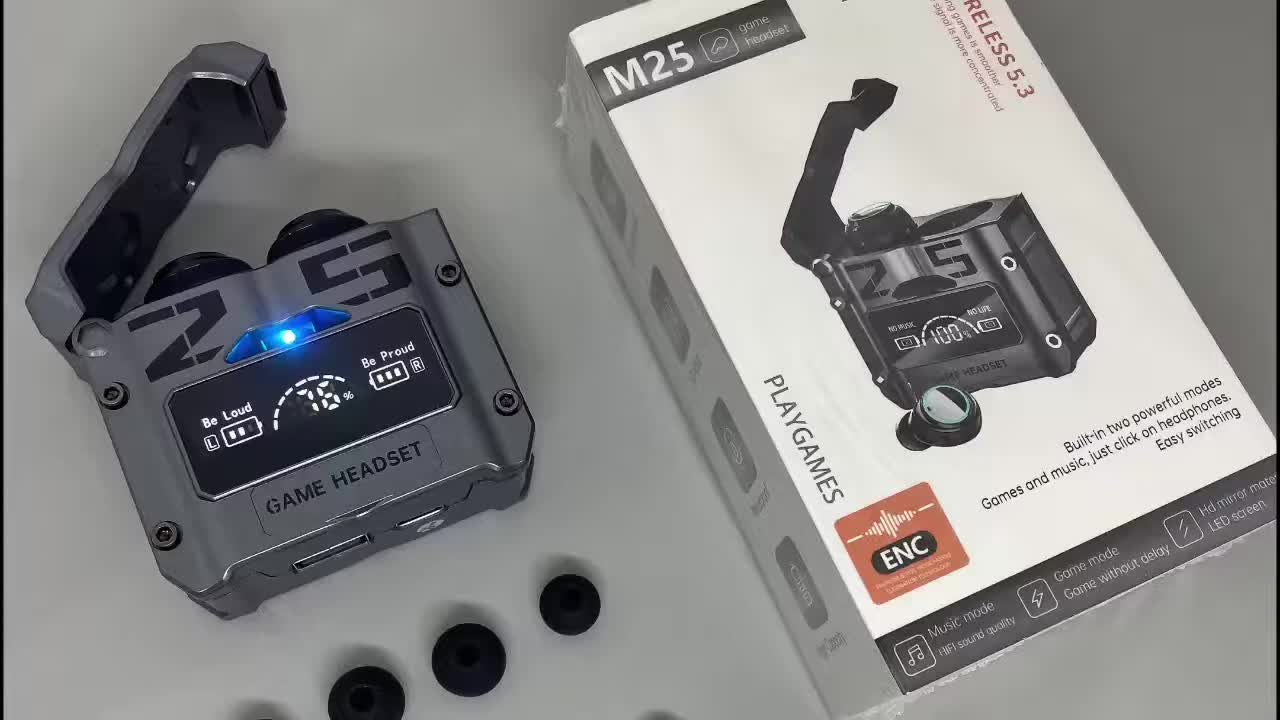 M25 Earphone TWS True Wireless Stereo Earbuds Esports Game HiFi Music Headphones LED Digital Display Sport Bluetooth