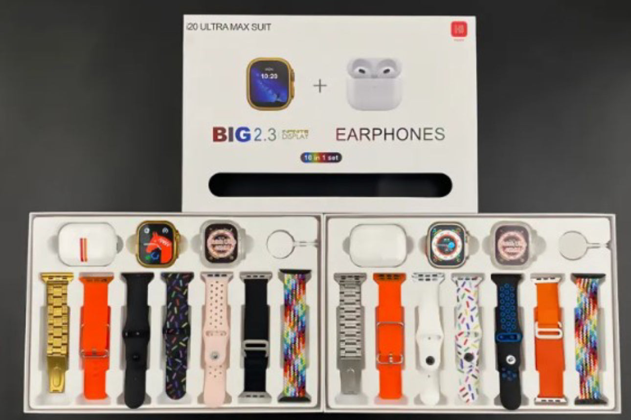 Smart Watch Combo,i20 Ultra Max Suit (10in1) with Earphones