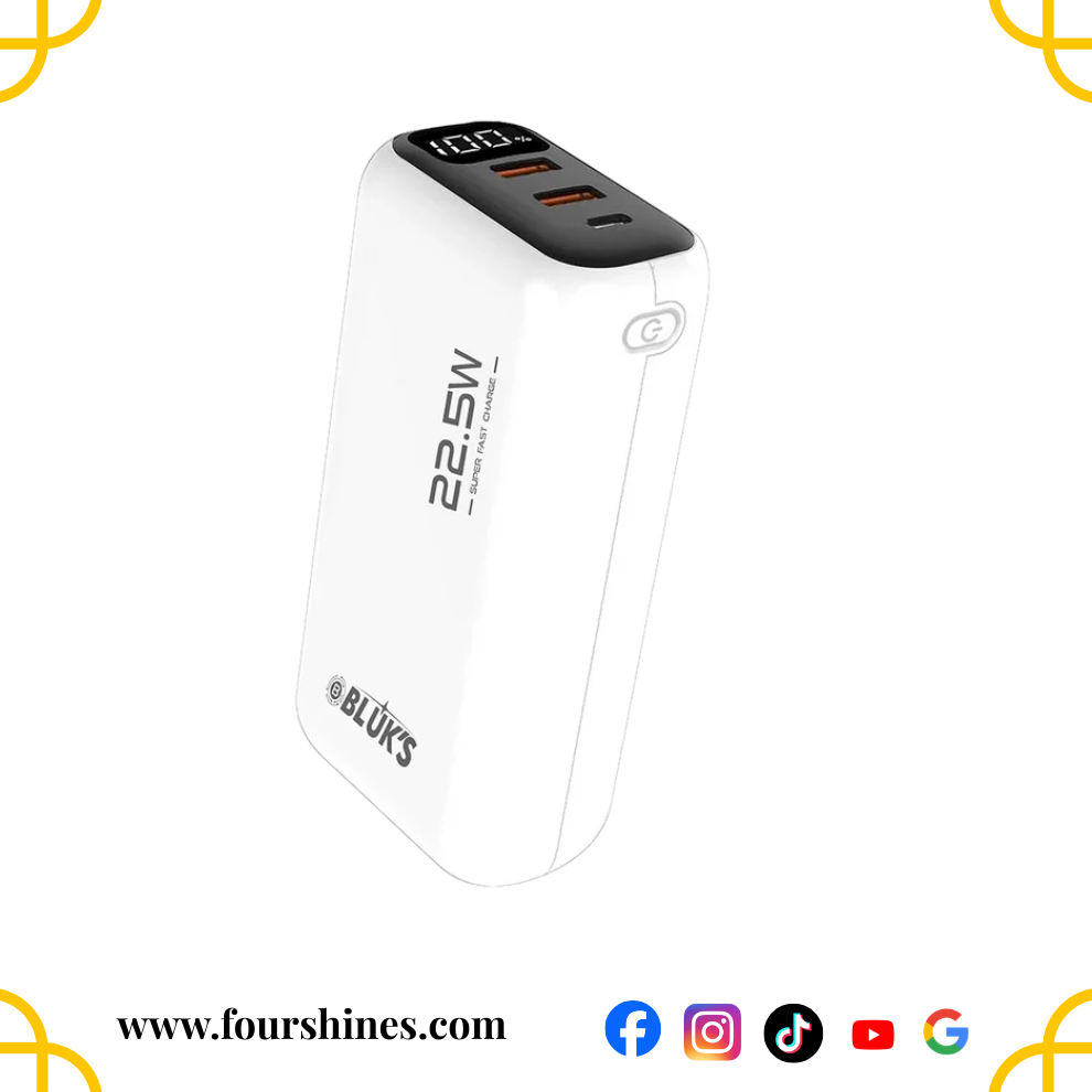 Bluk's BX-401 Power Bank 30,000mAh - 22.5W Fast Charging with Built-in Cables & LED Display