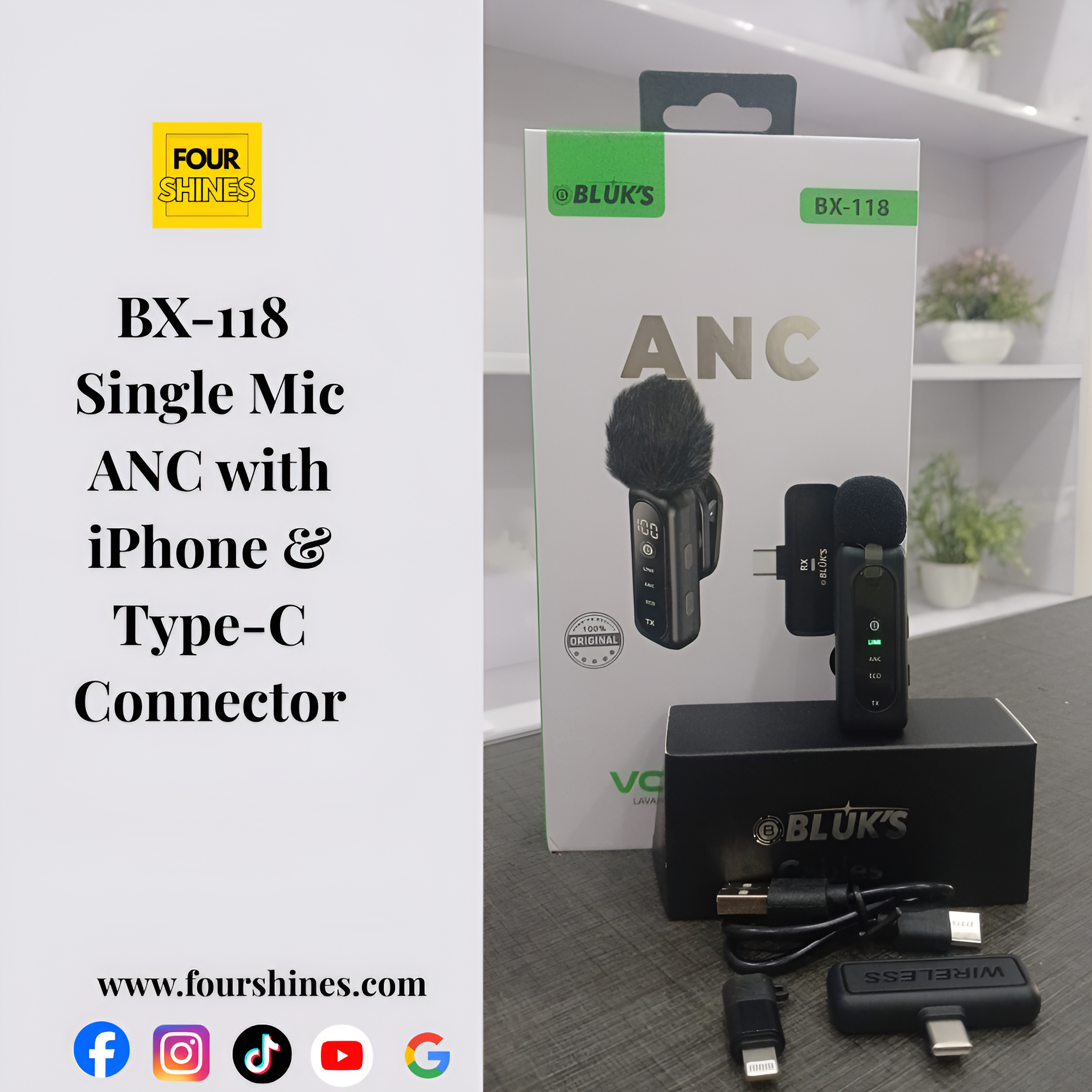 BX-118 Wireless Lavalier Microphone – iPhone & Type-C Compatible