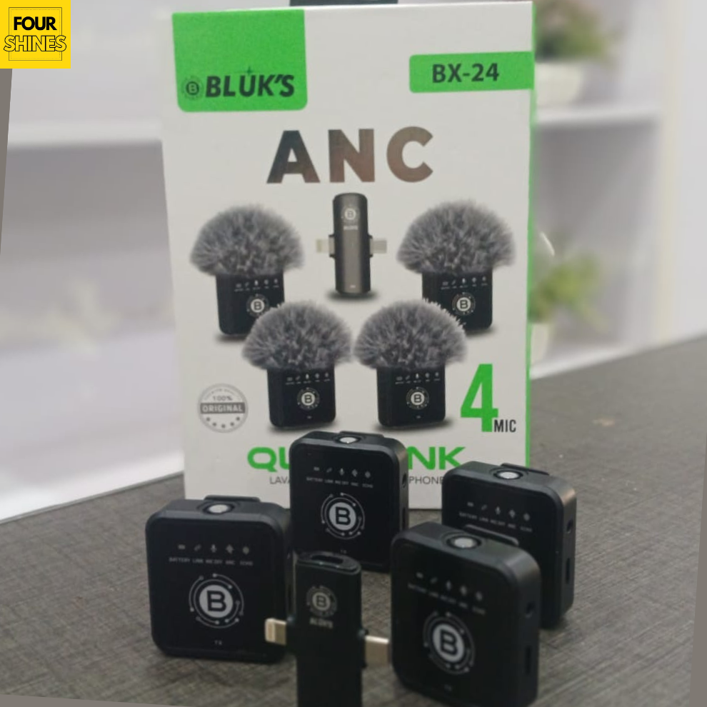 BLUK BX-24 Wireless Lavalier Microphone - 4 Mics Dual Channel ANC System. All in One