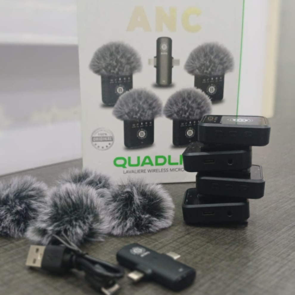 BLUK BX-24 Wireless Lavalier Microphone - 4 Mics Dual Channel ANC System. All in One