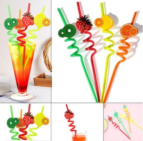 Spiral Fancy Straw (Pack of 4) 3D Different Shapes Washable and Re useable