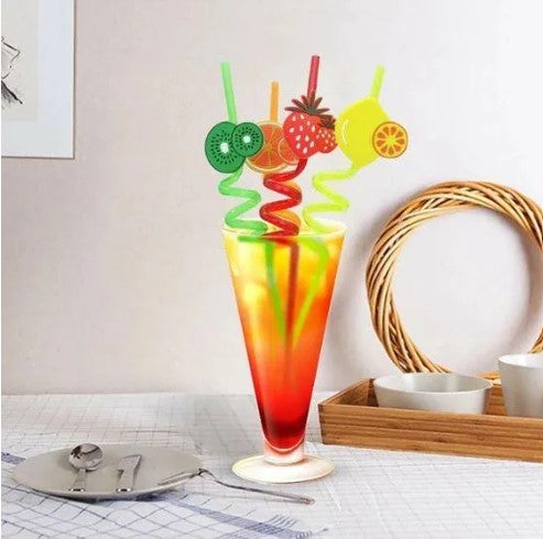 Spiral Fancy Straw (Pack of 4) 3D Different Shapes Washable and Re useable