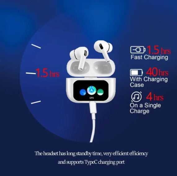 Airpods A9 Pro Wireless Earbuds, Bluetooth 5.4 Touch Screen Display,