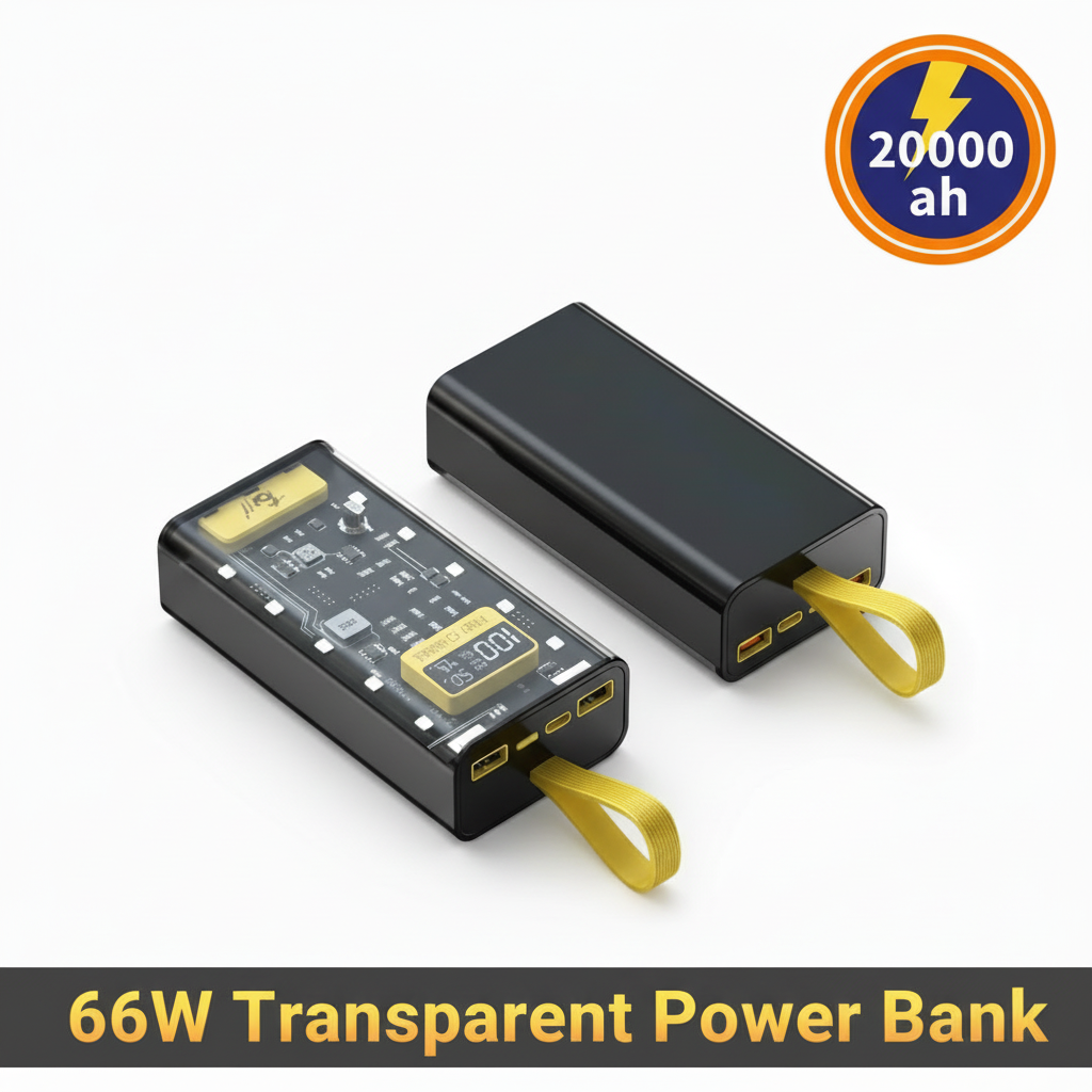 66W Transparent Power Bank with visible circuitry on a white background
