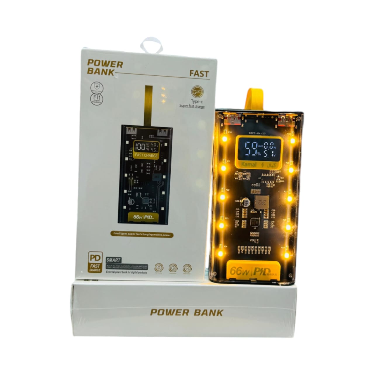 66W Transparent Power Bank, 20,000mAh PD Fast Charging with Digital Display