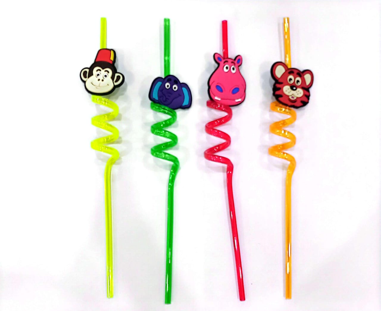 Spiral Fancy Straw (Pack of 4) 3D Different Shapes Washable and Re useable