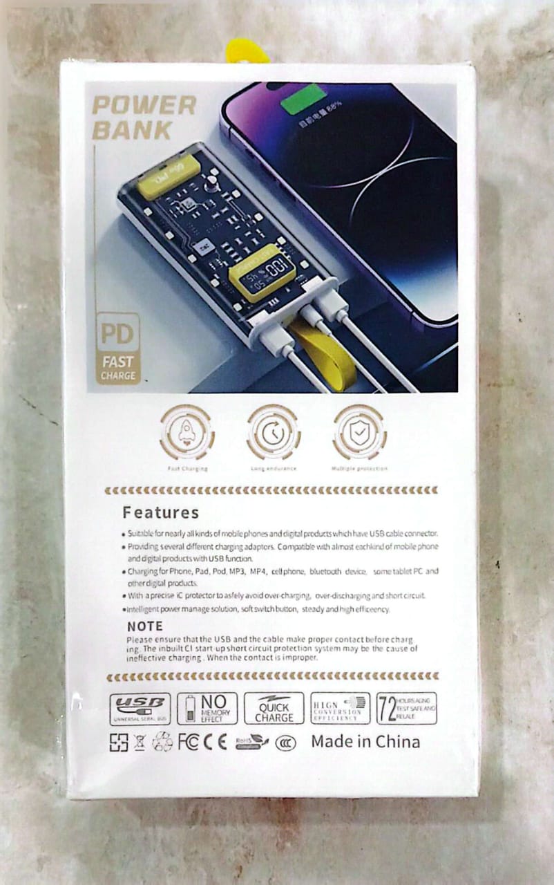 66W Transparent Power Bank, 20,000mAh PD Fast Charging with Digital Display