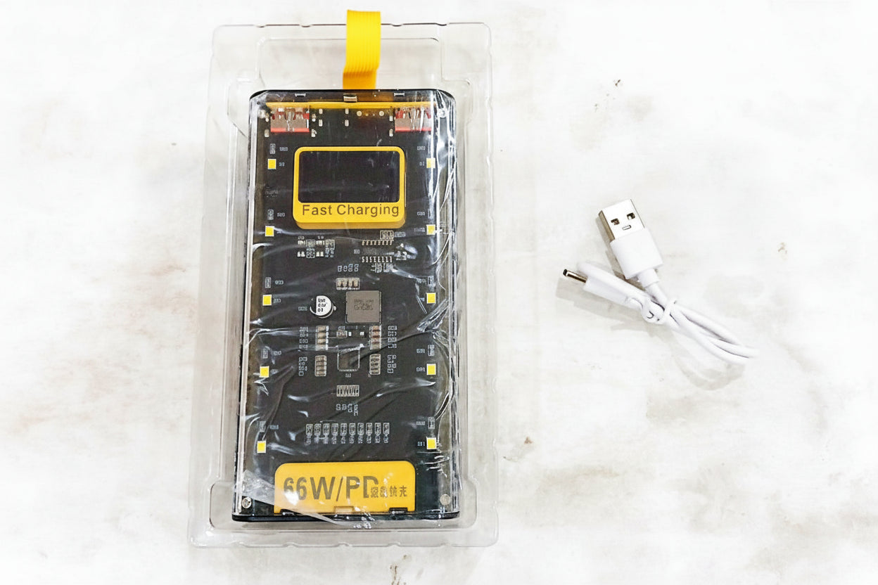 66W Transparent Power Bank 20,000mAh - PD Fast Charging with Digital Display