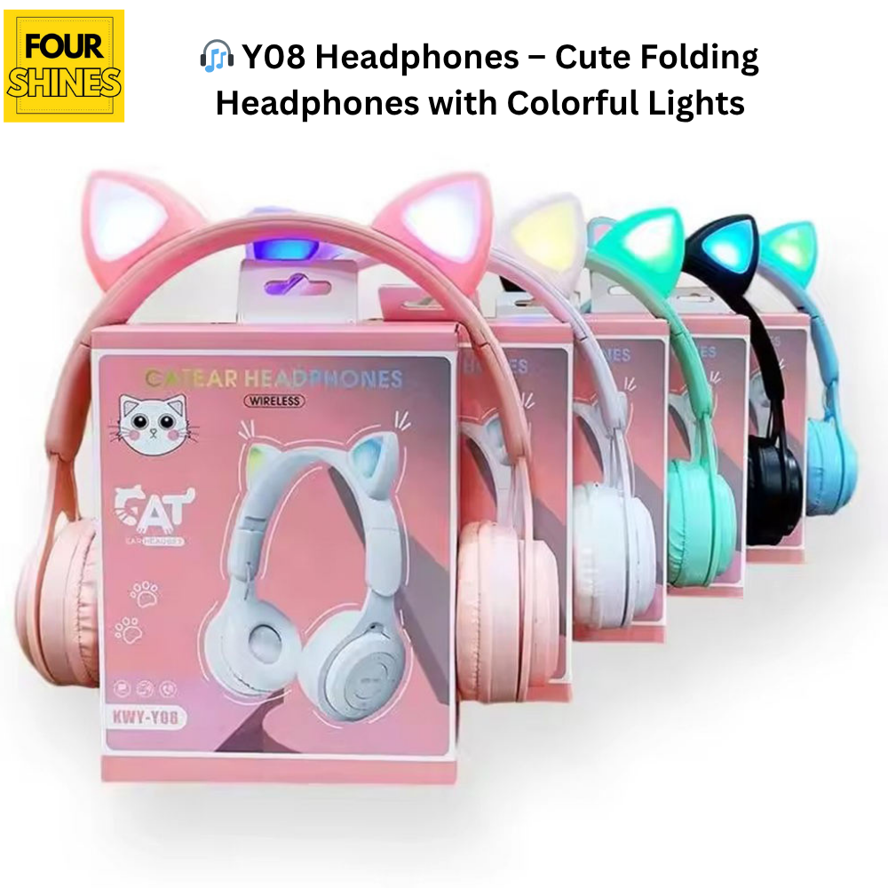 π§ Y08 Headphones β Cute Folding Headphones with Colorful Lights
