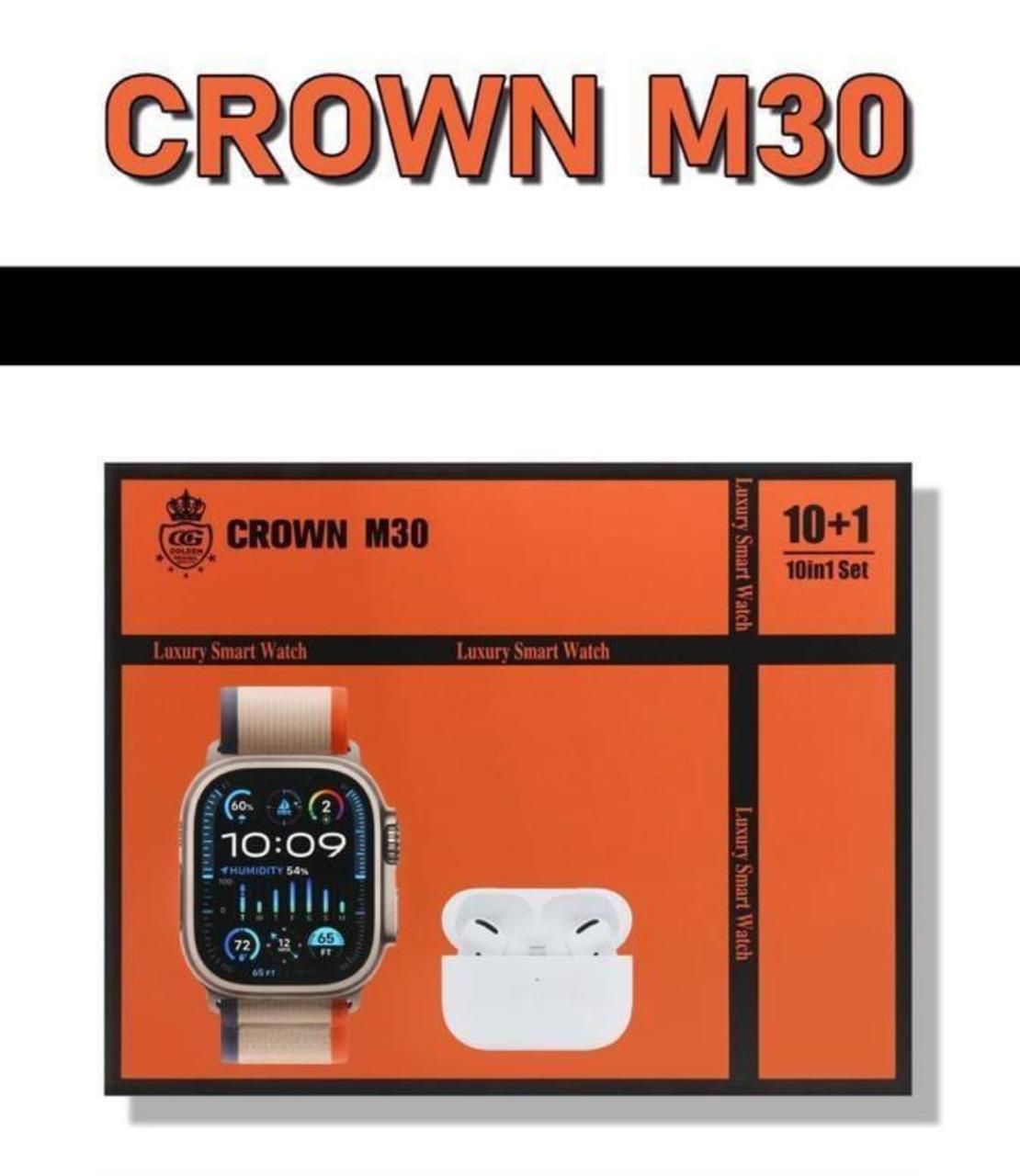 Smart Watch Set M30, CROWN 10+1+Earbuds Airpods Pro and Watch + Straps