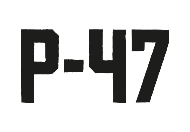 Black text 'P-47' on a white background
