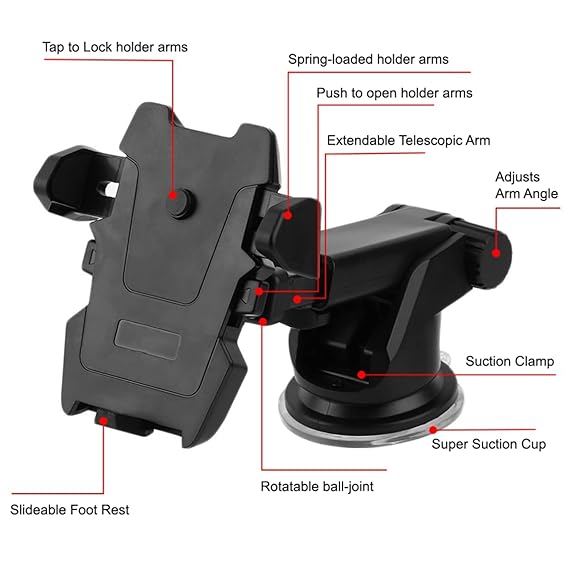 Long Neck Car Mount - Adjustable Universal Phone Holder with Telescopic Arm