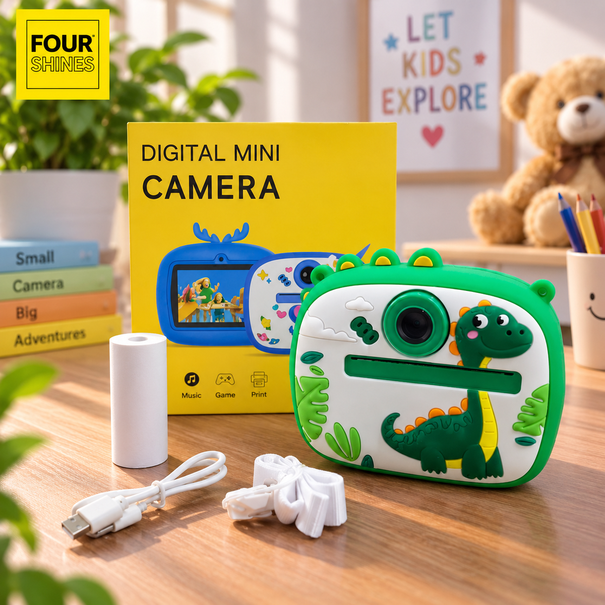 Digital Mini Camera for Kids with Print Function | Dinosaur Design