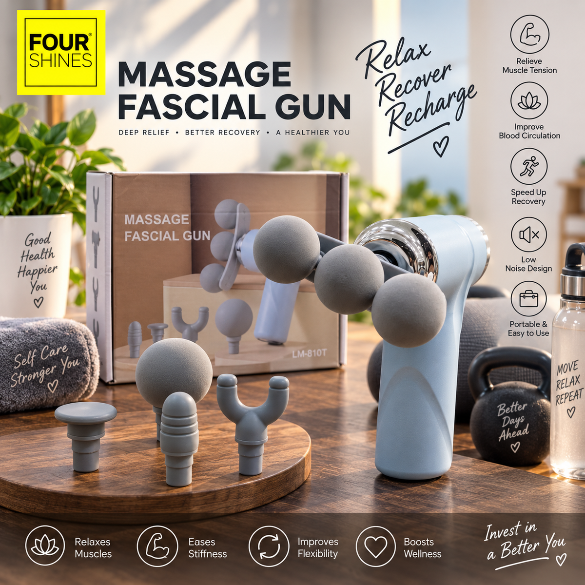 Massage Fascial Gun | Deep Tissue Muscle Relaxer with Attachments