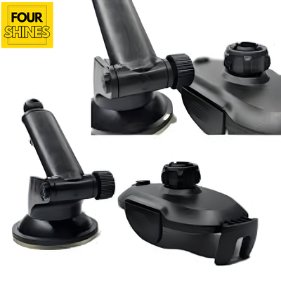 Black car suction cup mount with detailed view on a white background, featuring 'FOUR SHINES' logo.