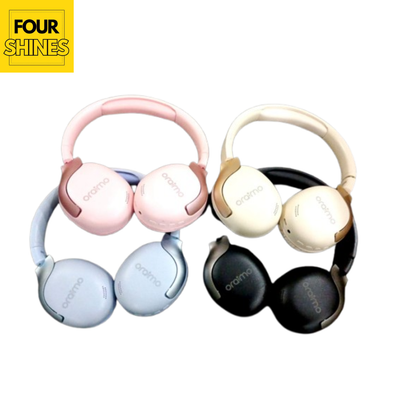 Four pairs of headphones in different colors on a white background with 'FOUR SHINES' branding.