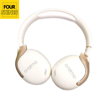 White and gold headphones with 'oraima' branding on a white background, featuring the 'Four Shines' logo.
