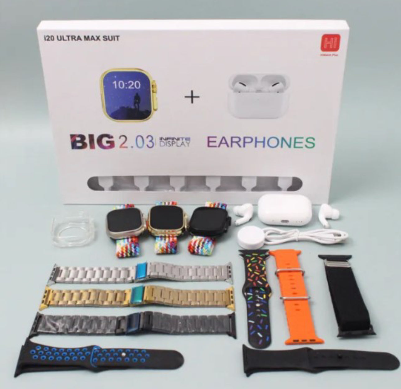 Smart Watch Combo,i20 Ultra Max Suit (10in1) with Earphones