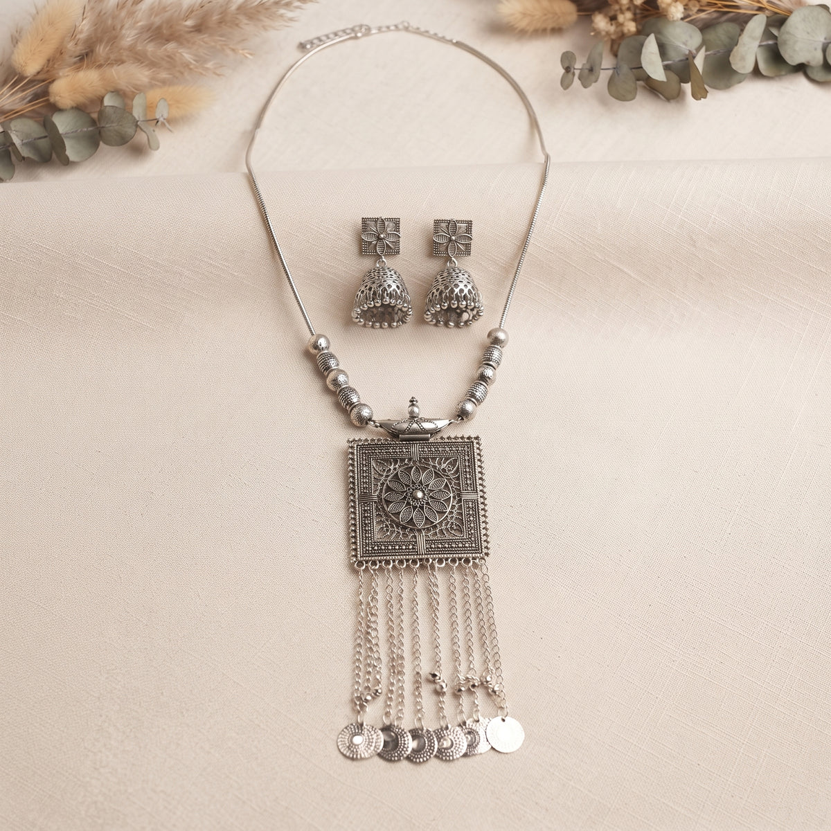 Oxidised Coin Set long