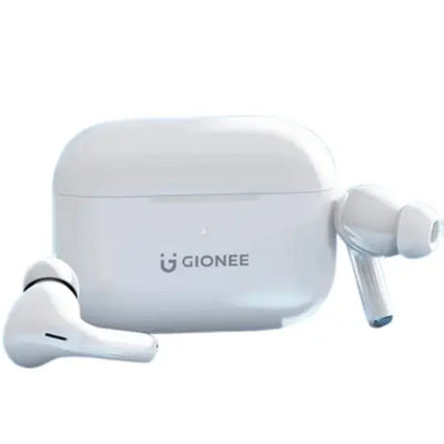 Gionee wireless earbuds with charging case on a white background
