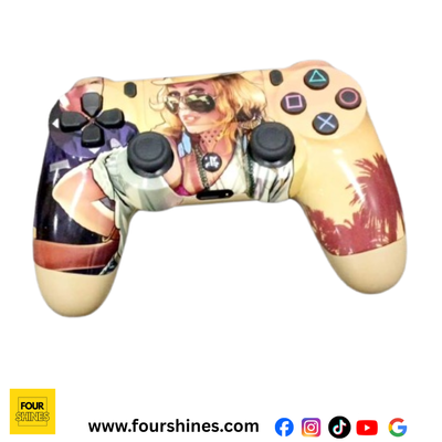 Gaming controller with a colorful design on a white background