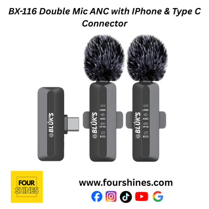 BLUK’S BX-116 Dual Wireless Lavalier Mic - ANC & Reverb Mode iPhone & Type-C