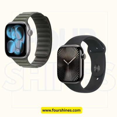 Smartwatches with different designs on a white background, branded 'Fourshines'.