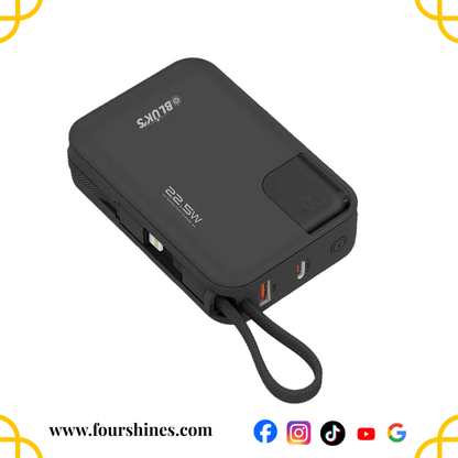 Bluk's BX-308 SwiftCharge Power Bank 20,000mAh - 22.5W Fast Charging with Built-in Cables