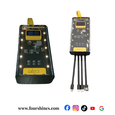 Ulex electronic device with cables on a white background Ulex Power Bank 22.5 20000 ah Transparent

