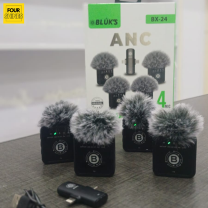 BLUK BX-24 Wireless Lavalier Microphone - 4 Mics Dual Channel ANC System. All in One