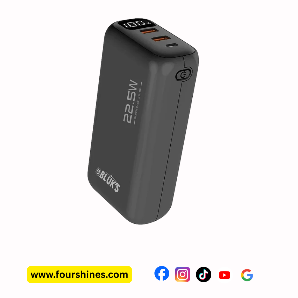 Bluk's BX-401 Power Bank 30,000mAh - 22.5W Fast Charging with Built-in Cables & LED Display