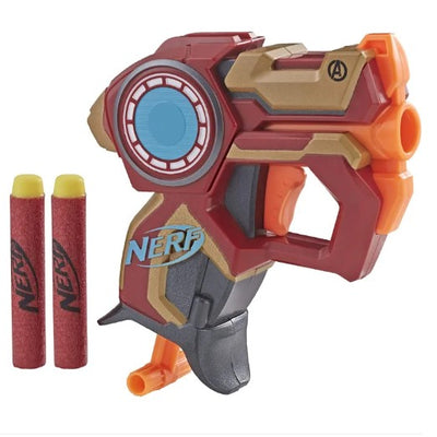 Nerf Original Marvel Iron Man Blaster in packaging, featuring a red and gold toy gun with black and gray accents, designed to resemble Iron Man's armor.