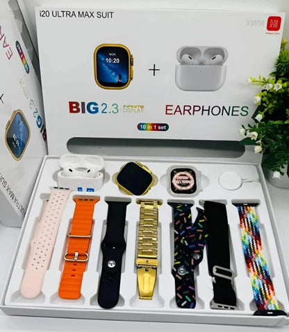 Smart Watch Combo,i20 Ultra Max Suit (10in1) with Earphones