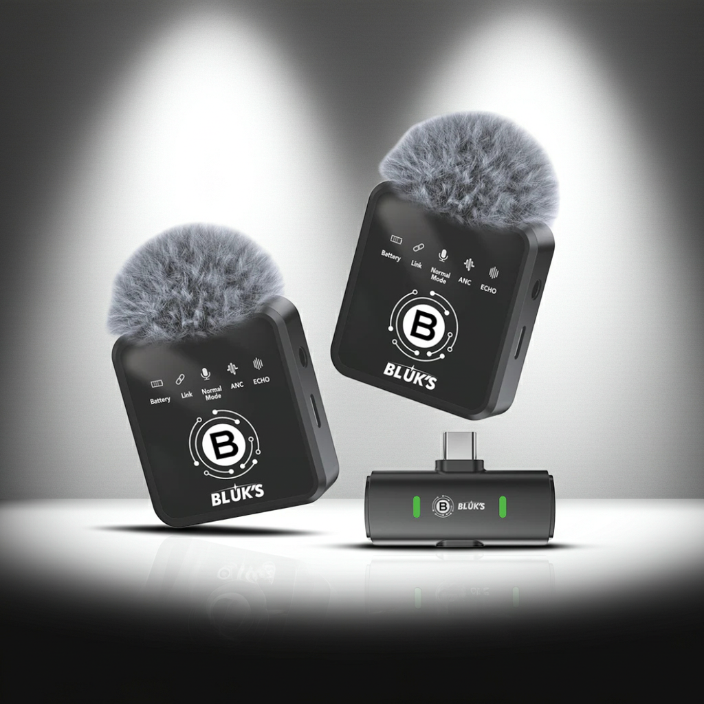 BLUK'S BX-18 Dual Wireless Lavalier Mic - 2 Transmitters ANC Bluetooth