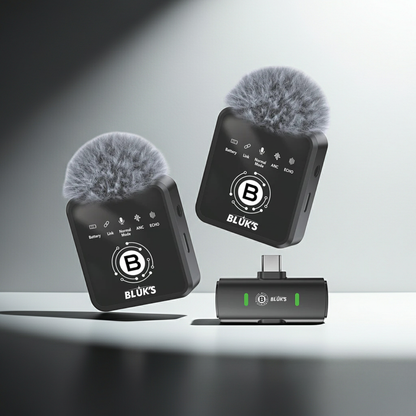 BLUK'S BX-18 Dual Wireless Lavalier Mic - 2 Transmitters ANC Bluetooth