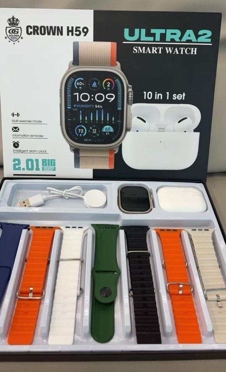 Crown H59 Ultra SMART Watch set (10+1+EARBUDS +Watch)