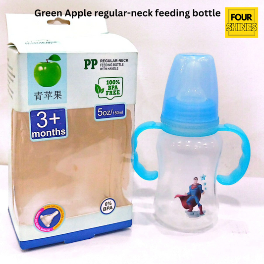 Green Apple regular-neck feeding bottle with handle │ Baby Feeder│Transparent bottom│150ml