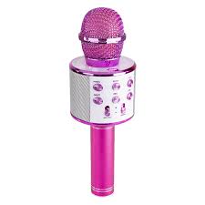 Pink handheld bluetooth microphone for parties