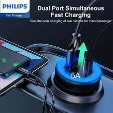 PHILIPS 65W Car Charger - Dual USB-C & USB-A Fast Charging with Voltmeter