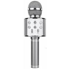 Silver wireless microphone on a white background