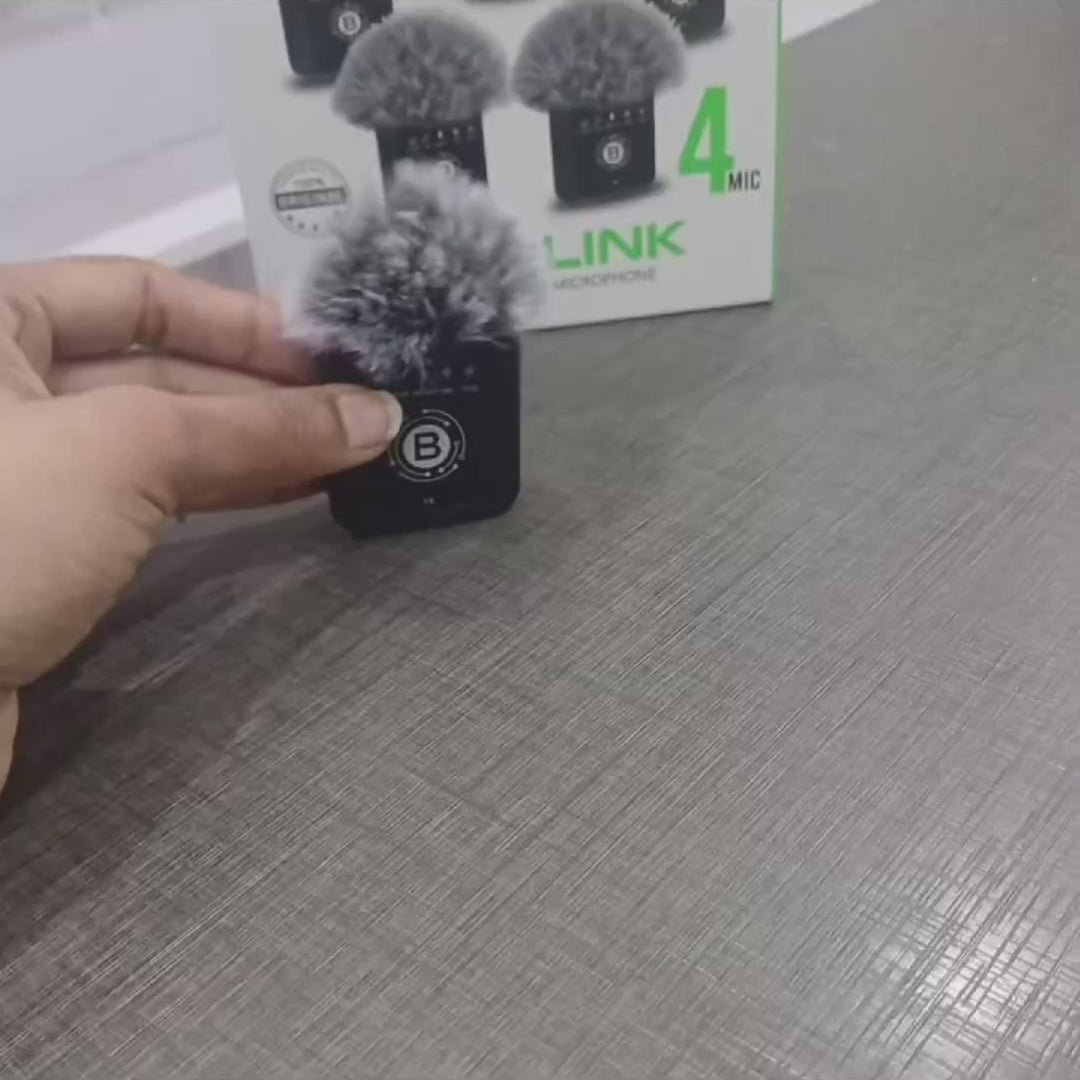 Load video: BLUK BX-24 Wireless Lavalier Microphone - 4 Mics Dual Channel ANC System. All in One