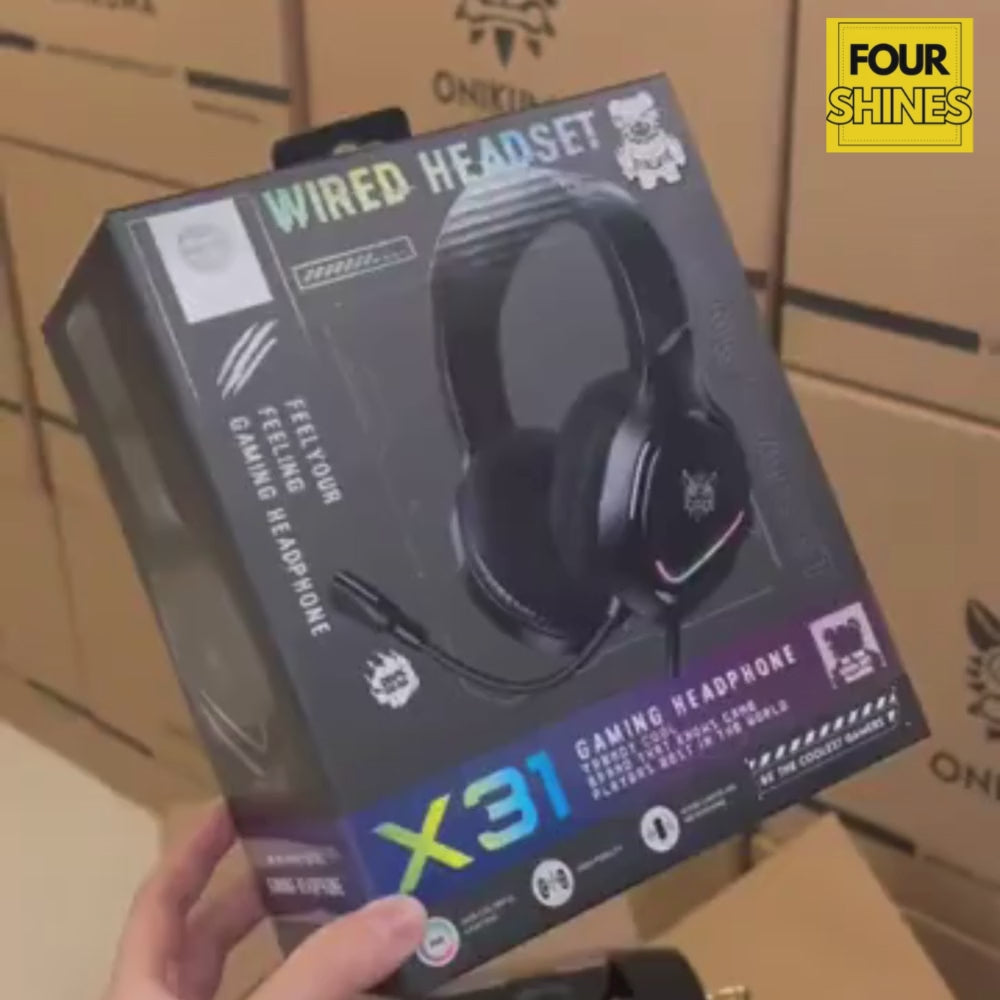 Load video: 🎧 ONIKUMA X31 Wired Gaming Headset (RGB, Noise‑Cancelling Mic)