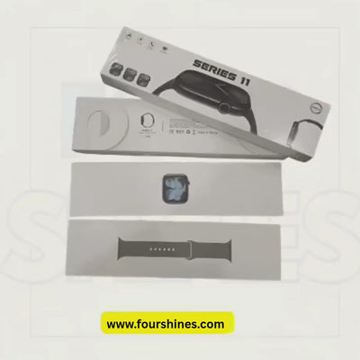 Smartwatch packaging with 'Series 11' branding on a white background