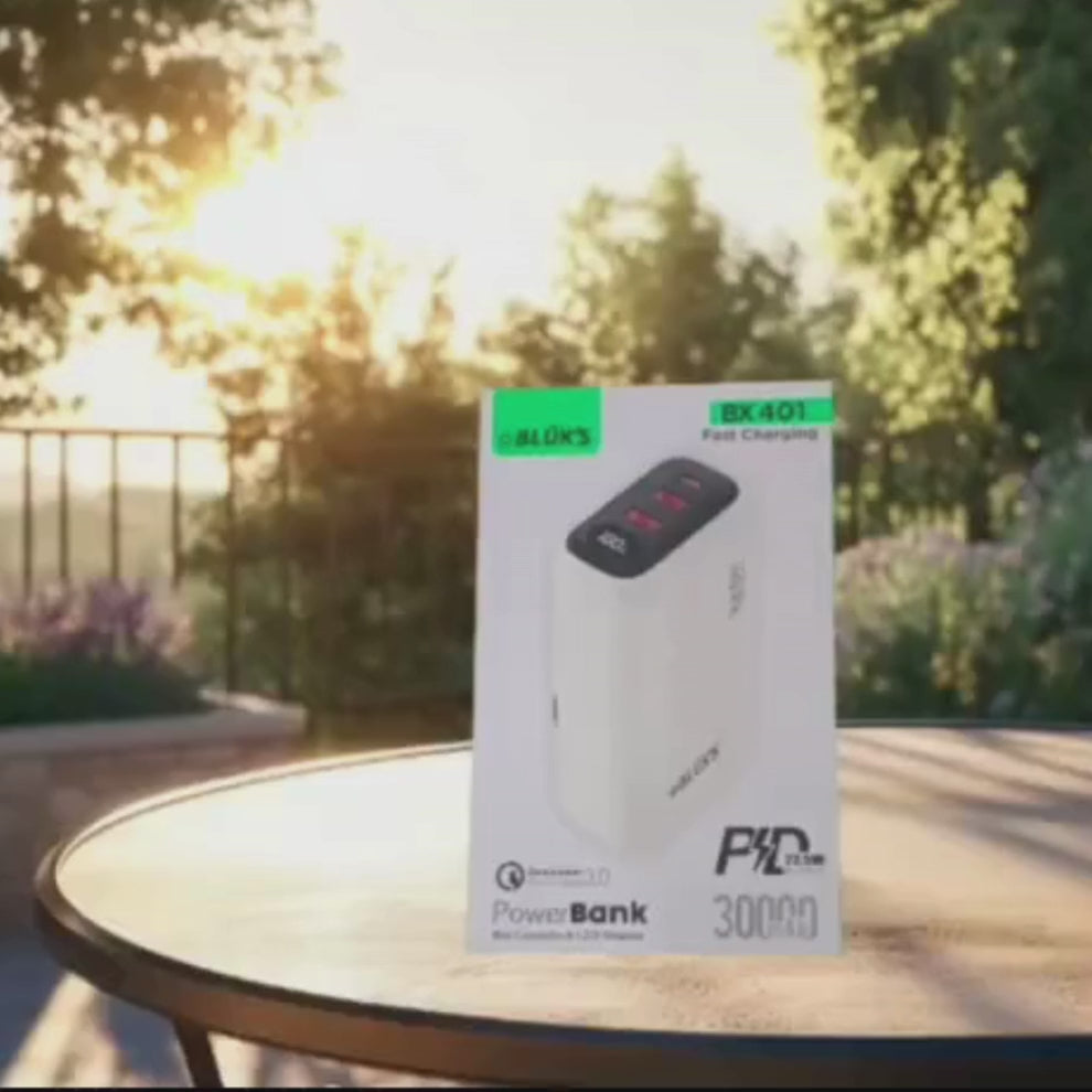 Load video: Bluk's BX-401 Power Bank 30,000mAh - 22.5W Fast Charging with Built-in Cables &amp; LED Display