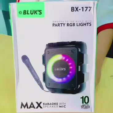 Load video: BLUKS BX-177 Karaoke Speaker with Mic &amp; RGB Lights | Bluetooth Portable